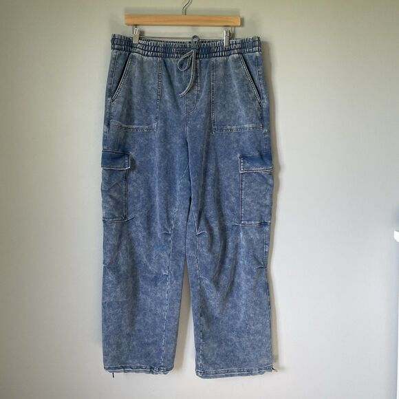 Vanilla Star Pants - Vanilla Star Wide Leg Cargo Sweatpants Blue Marble Loungewear Women's Size XL